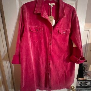 Umgee Vibrant Pink Corduroy jacket/dress! Cute over tshirt dress w/tall boots!!!